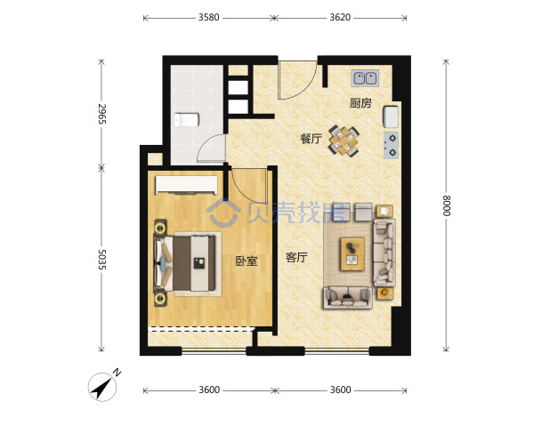 居室：1室1厅1卫 建面：76m²