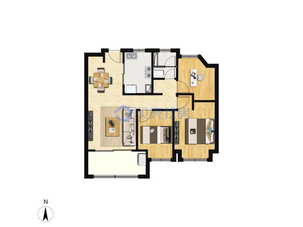 居室：3室2厅1卫 建面：91m²
