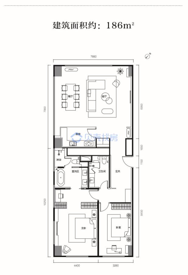 居室：2室2厅2卫 建面：186m²
