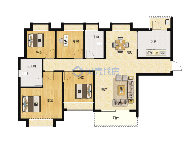 居室：4室2厅2卫 建面：120.66m²