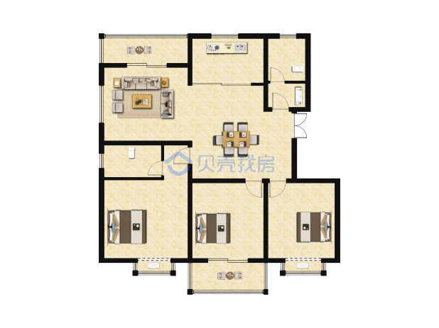 居室：3室2厅2卫 建面：134m²