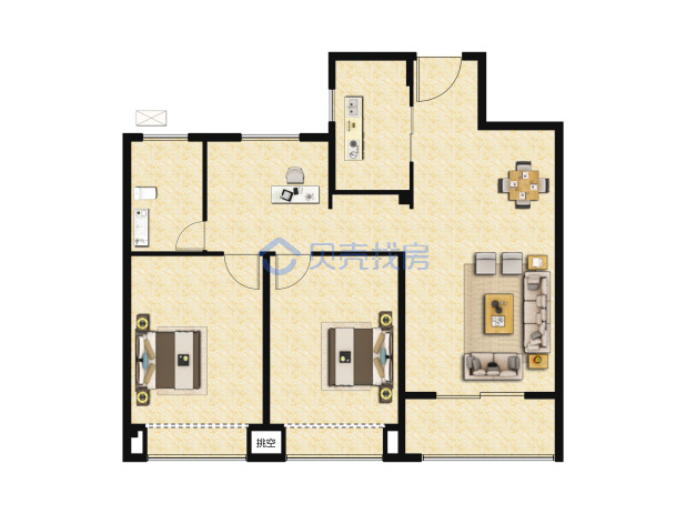 居室：2室2厅1卫 建面：89m²