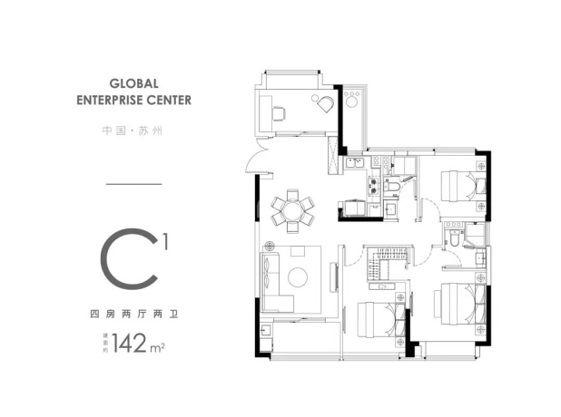 居室：4室2厅2卫 建面：142m²