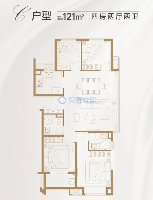 居室：4室2厅2卫 建面：121m²
