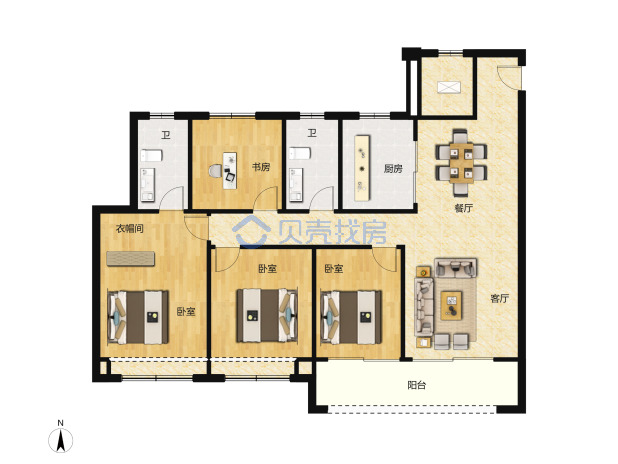 居室：4室2厅2卫 建面：130m²