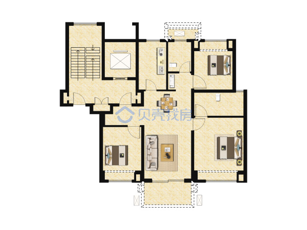居室：3室2厅2卫 建面：90m²