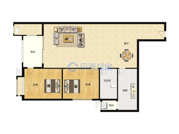 居室：2室2厅1卫 建面：94.8m²