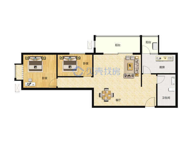 居室：2室2厅1卫 建面：93m²