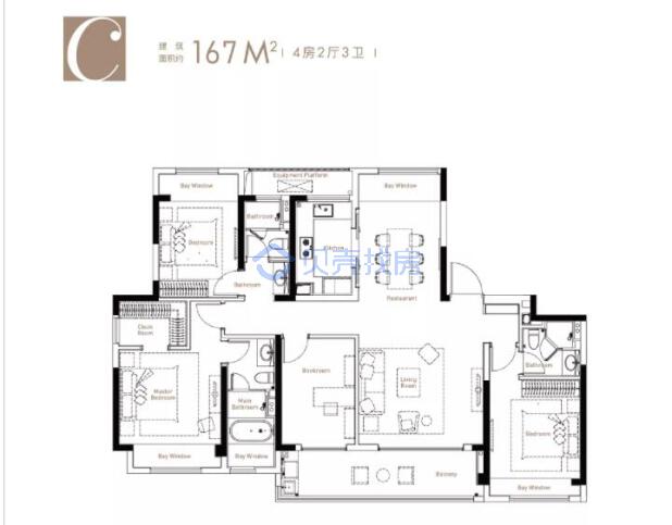 居室：4室2厅3卫 建面：167m²