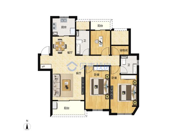 居室：3室2厅2卫 建面：109.45m²