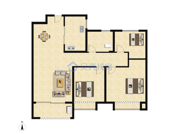 居室：3室2厅1卫 建面：86m²