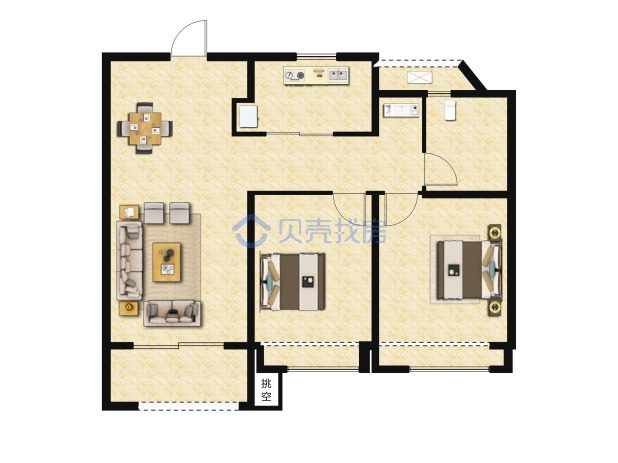 居室：2室2厅1卫 建面：85m²