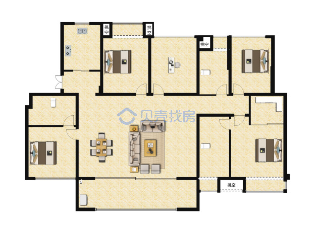 居室：5室2厅3卫 建面：178m²