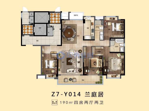 居室：4室2厅2卫 建面：190m²