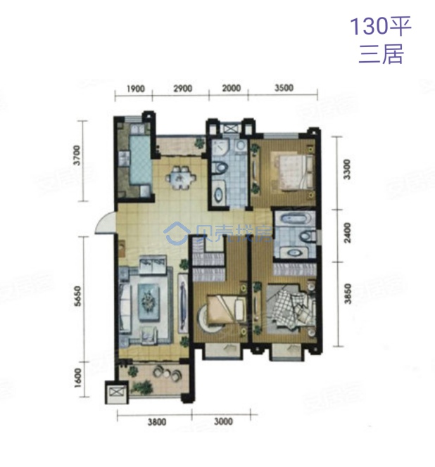 居室：3室2厅2卫 建面：130m²