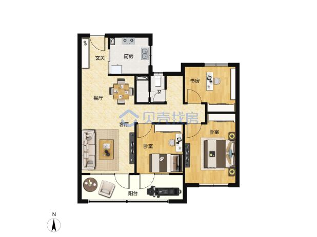 居室：3室2厅1卫 建面：97m²