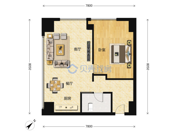 居室：1室2厅1卫 建面：83m²