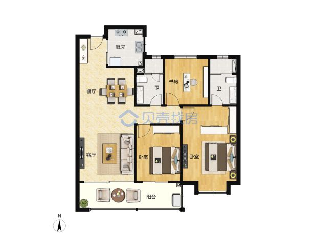 居室：3室2厅2卫 建面：110m²