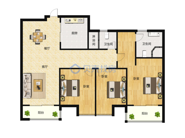 居室：3室2厅2卫 建面：120m²