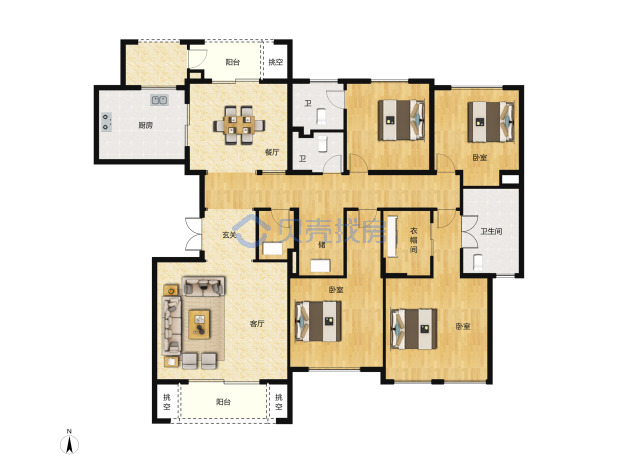 居室：4室2厅3卫 建面：214m²