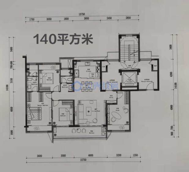 居室：4室3厅2卫 建面：140m²