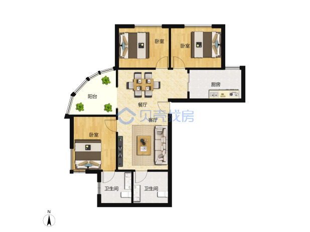 居室：3室2厅2卫 建面：160m²
