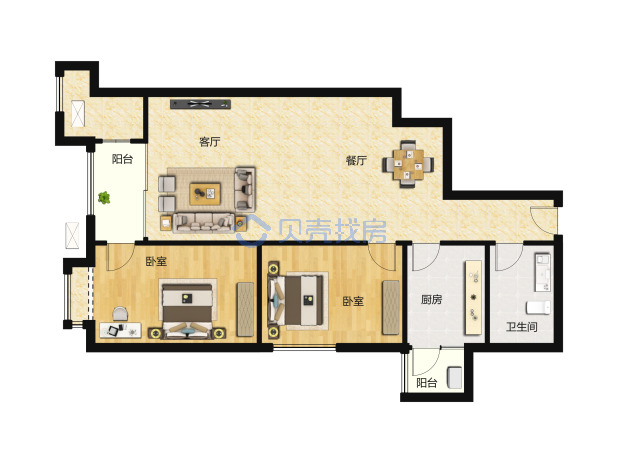 居室：2室2厅1卫 建面：94.65m²