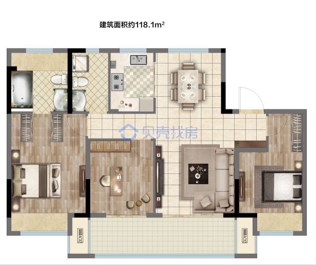 居室：3室2厅2卫 建面：118.1m²