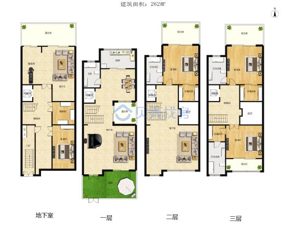 居室：3室2厅4卫 建面：265m²