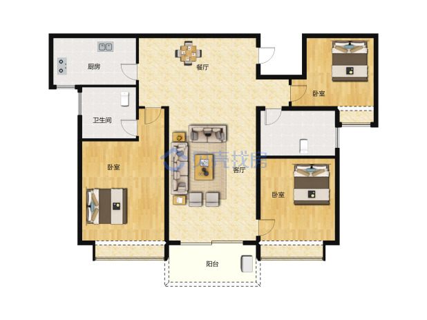居室：3室2厅2卫 建面：110.05m²