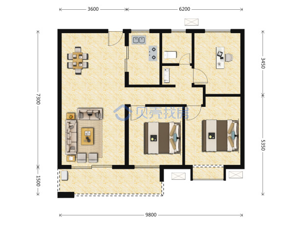 居室：3室2厅1卫 建面：98.17m²