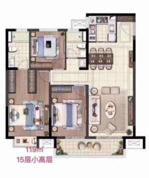 居室：3室2厅2卫 建面：119m²