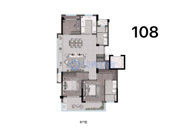 居室：3室2厅2卫 建面：108m²