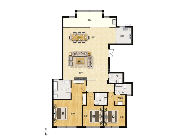 居室：3室2厅4卫 建面：183m²