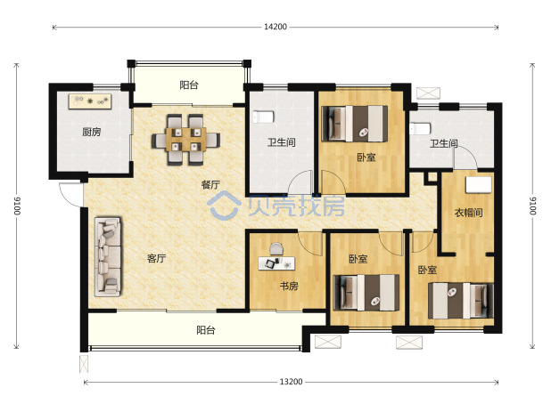 居室：4室2厅2卫 建面：140.24m²