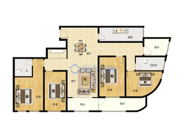 居室：4室2厅2卫 建面：199m²