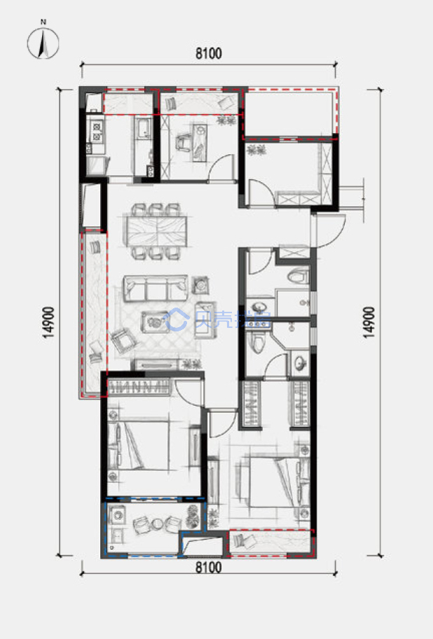 居室：4室2厅2卫 建面：115m²