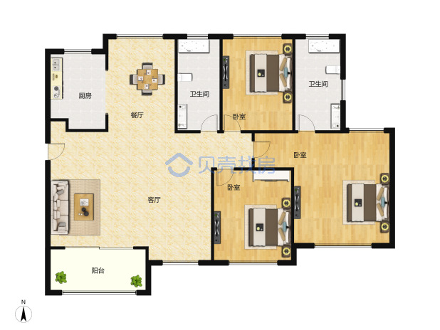 居室：3室2厅2卫 建面：124m²