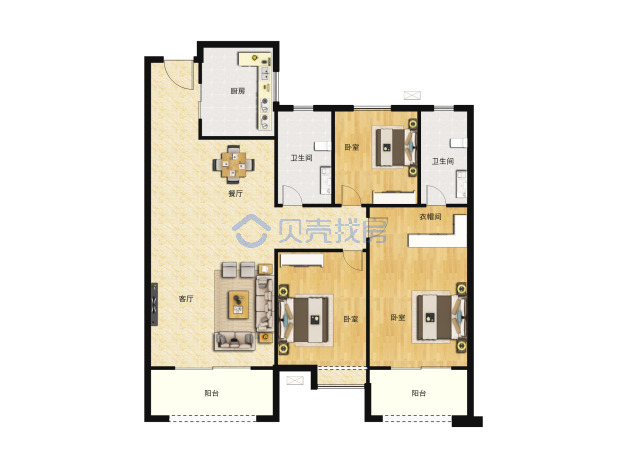 居室：3室2厅2卫 建面：117.69m²