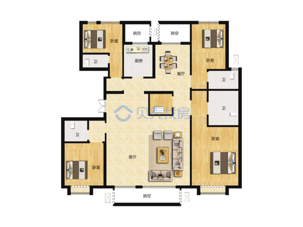 居室：4室2厅4卫 建面：185m²