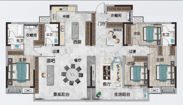 居室：4室2厅3卫 建面：231m²