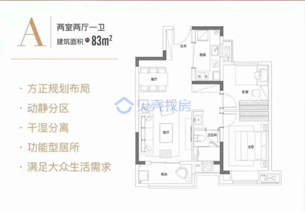 居室：2室2厅1卫 建面：83m²