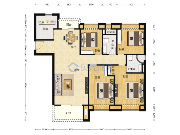 居室：4室2厅1卫 建面：143m²
