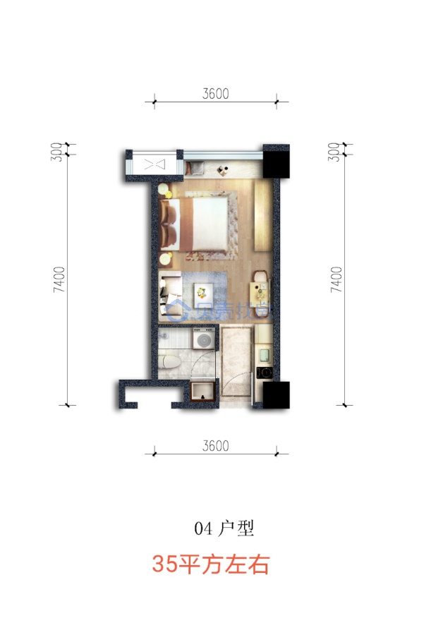 居室：1室1厅1卫 建面：35m²