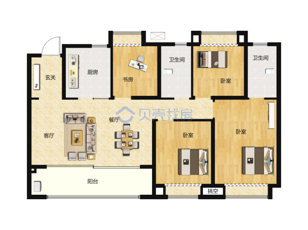 居室：4室2厅2卫 建面：128m²