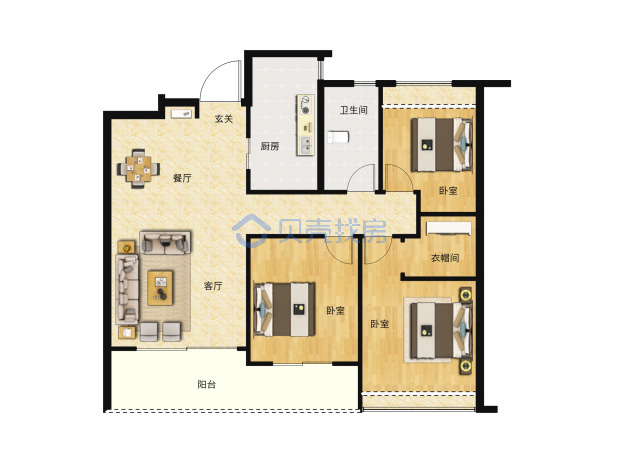 居室：3室2厅1卫 建面：99.85m²