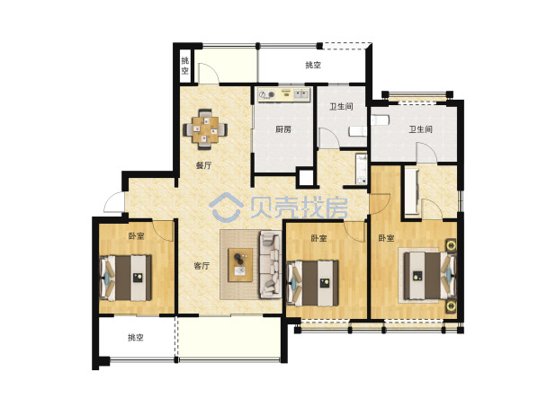 居室：3室2厅2卫 建面：150.67m²