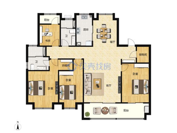 居室：4室2厅2卫 建面：158m²