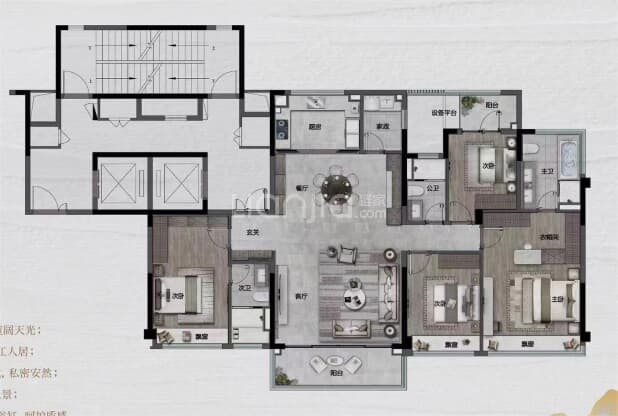 居室：4室2厅3卫 建面：189m²