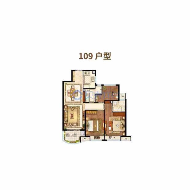 居室：3室2厅2卫 建面：109m²